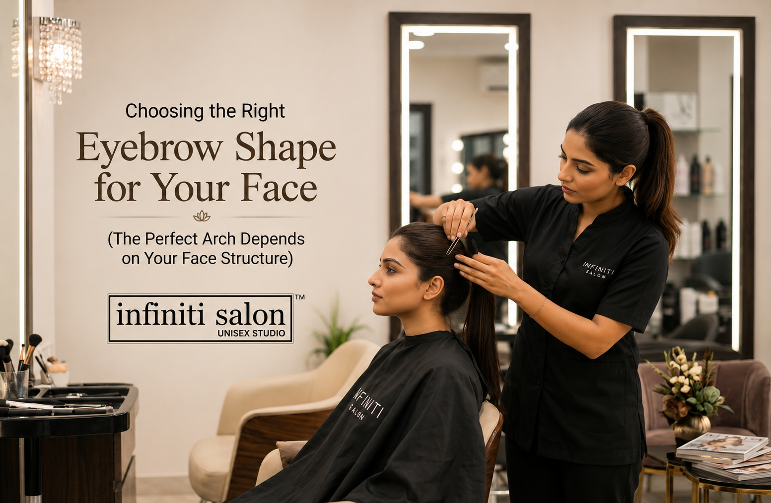 Professional eyebrow shaping and threading service at Infiniti Salon